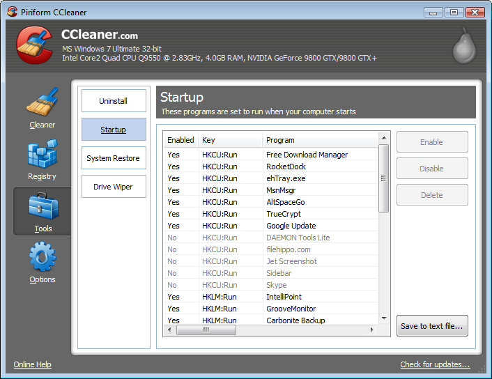 CCleaner - автозагрузка